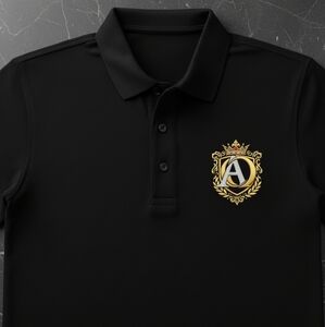 Black Polo Shirt with Gold Emblem